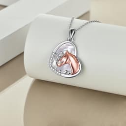 image-Sterling Silver Girls Embrace Horse Heart Pendant Necklace for Women Girls