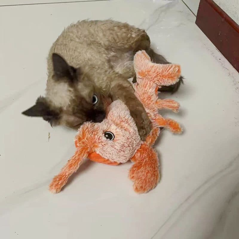 image-Pet Gravity Shrimp Plush Toy USB Charging Simulate Lobster Electric Jumping Cat Toys, Simulation Lobster Dog Toy, USB Charging With Catnip Plush Cat Toy, Pet Dog Cats Stuffed Interactive Toy