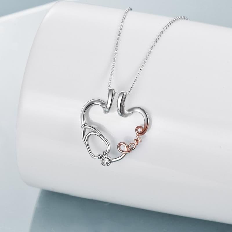 image-Ring Holder Pendant Necklace Love Nurse Stethoscope Jewelry Gift