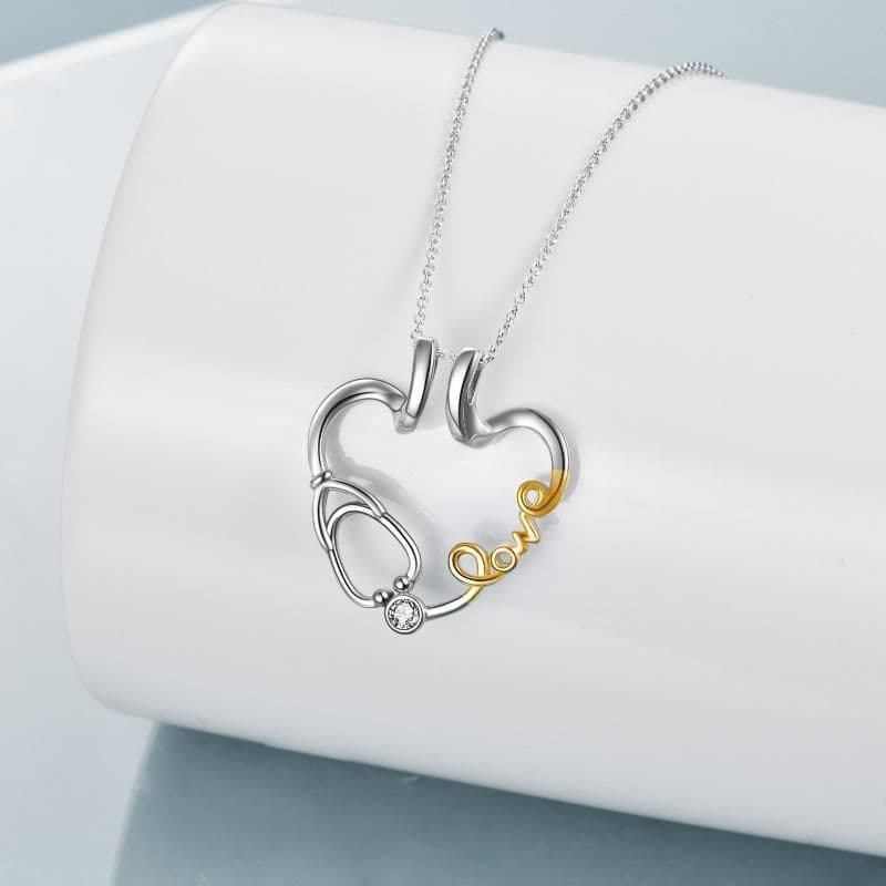 image-Ring Holder Pendant Necklace Love Nurse Stethoscope Jewelry Gift
