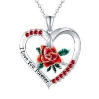 image-Sterling Silver I Love You Forever Rose Flower Necklace Jewelry
