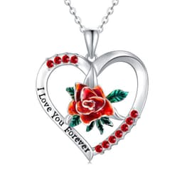 image-Sterling Silver I Love You Forever Rose Flower Necklace Jewelry