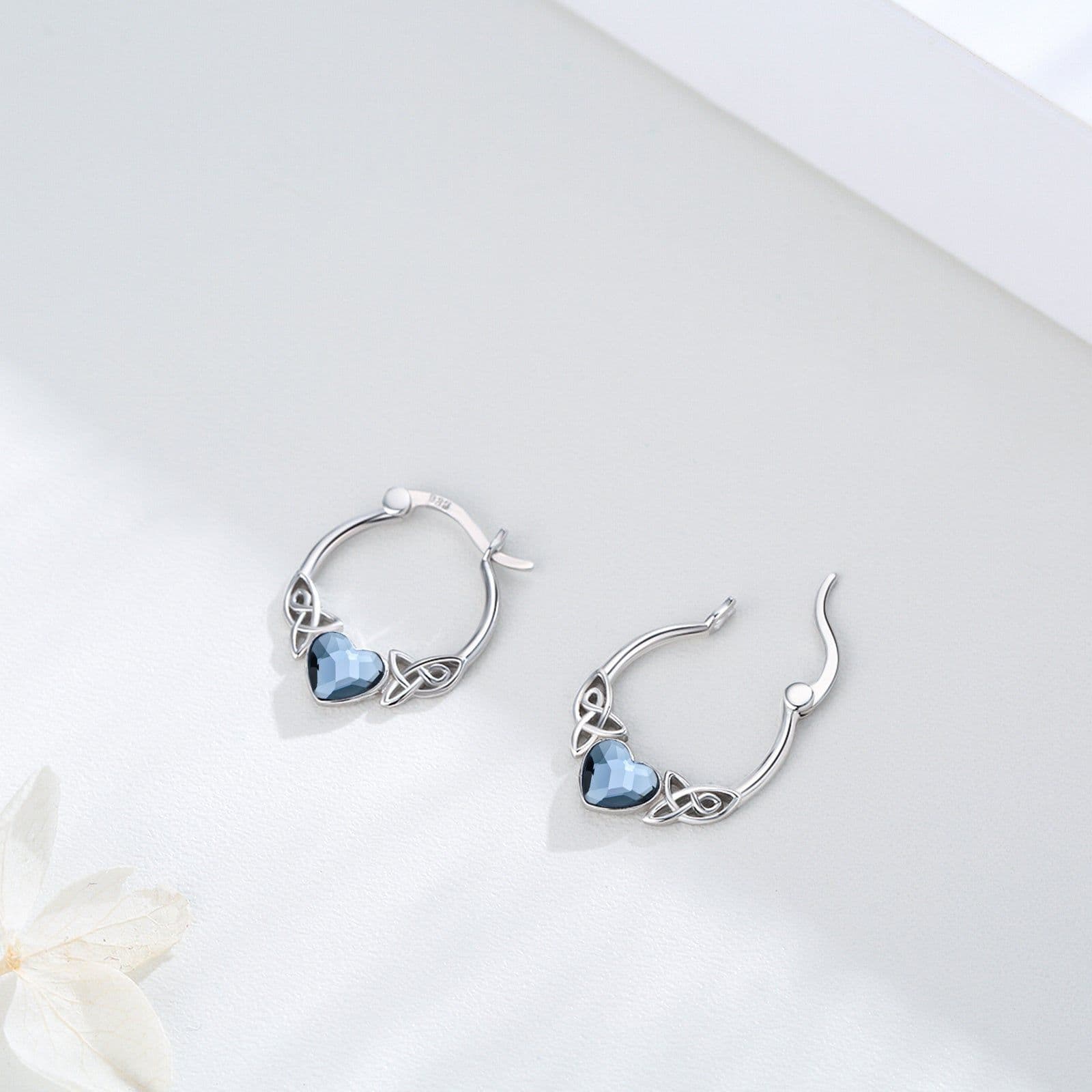 image-925 Sterling Silver Austrian Crystal Irish Celtic Love Heart Hoop Earrings