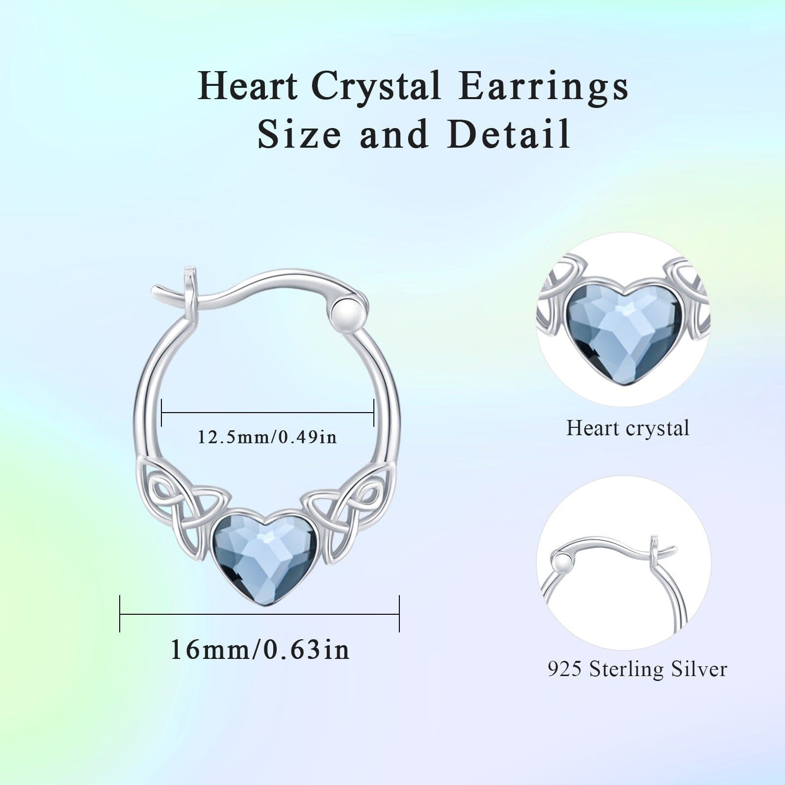 image-925 Sterling Silver Austrian Crystal Irish Celtic Love Heart Hoop Earrings