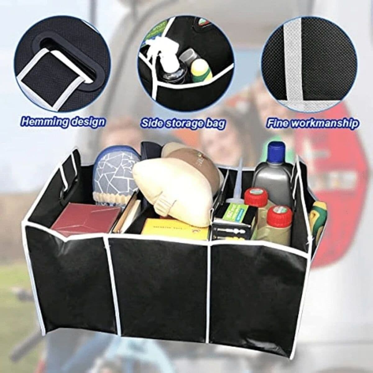 image-Car Multi-Pocket Trunk Organizer Large Capacity Folding Storage Bag Trunk Stowing And Tidying Trunk Organizer Car Accessories