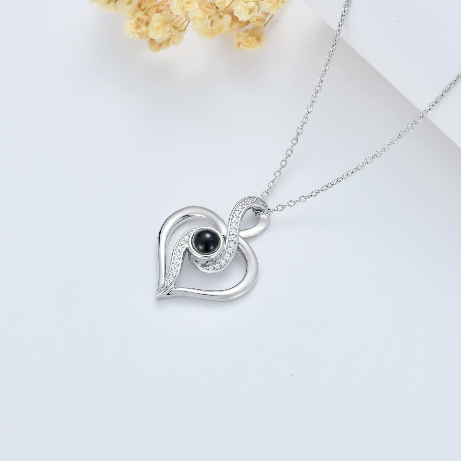 image-I Love You 100 Languages Heart Infinity Projection Necklace
