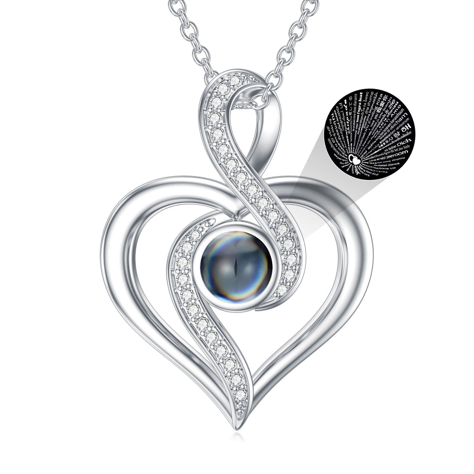image-I Love You 100 Languages Heart Infinity Projection Necklace