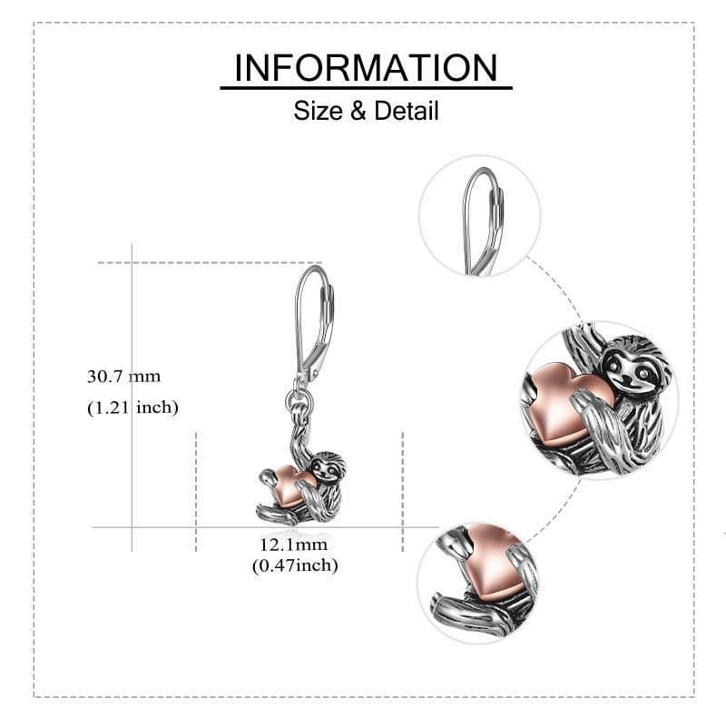 image-Sloth Leverback Dangle Drop Earrings Jewelry in Yellow Gold Plated Sterling Silver