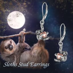 image-Sloth Leverback Dangle Drop Earrings Jewelry in Yellow Gold Plated Sterling Silver