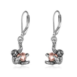 image-Sloth Leverback Dangle Drop Earrings Jewelry in Yellow Gold Plated Sterling Silver