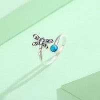 image-925 Sterling Silver Dragonfly Open Ring Turquoise Cute Animal Jewelry
