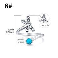 image-925 Sterling Silver Dragonfly Open Ring Turquoise Cute Animal Jewelry