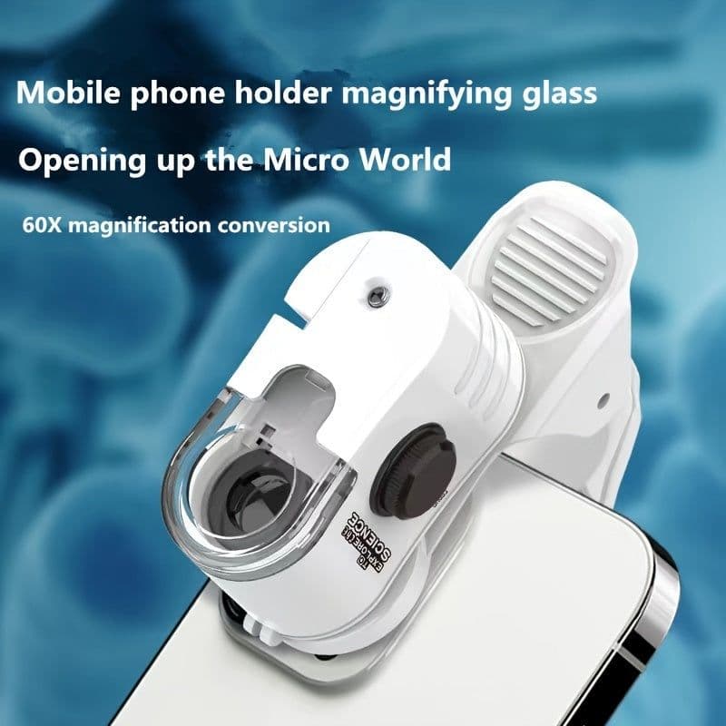 image-Mini Mobile Phone Microscope, 60x Pocket Microscope, Handheld Portable LED Lighted Magnification Endoscope With A Mobile Phone Adapter Clip