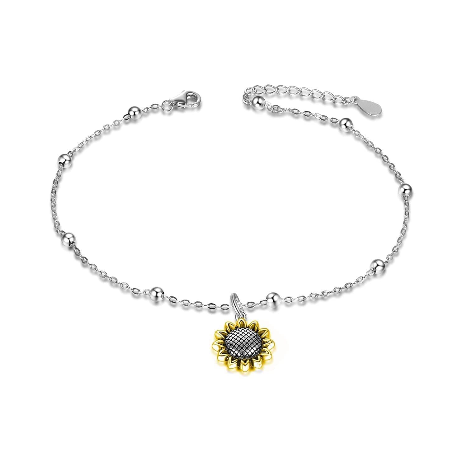 image-Beads Anklet Sterling Silver Sunflower Ankle Bracelets Jewelry for Women Girls Gifts