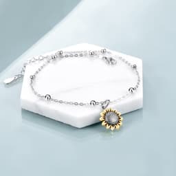 image-Beads Anklet Sterling Silver Sunflower Ankle Bracelets Jewelry for Women Girls Gifts