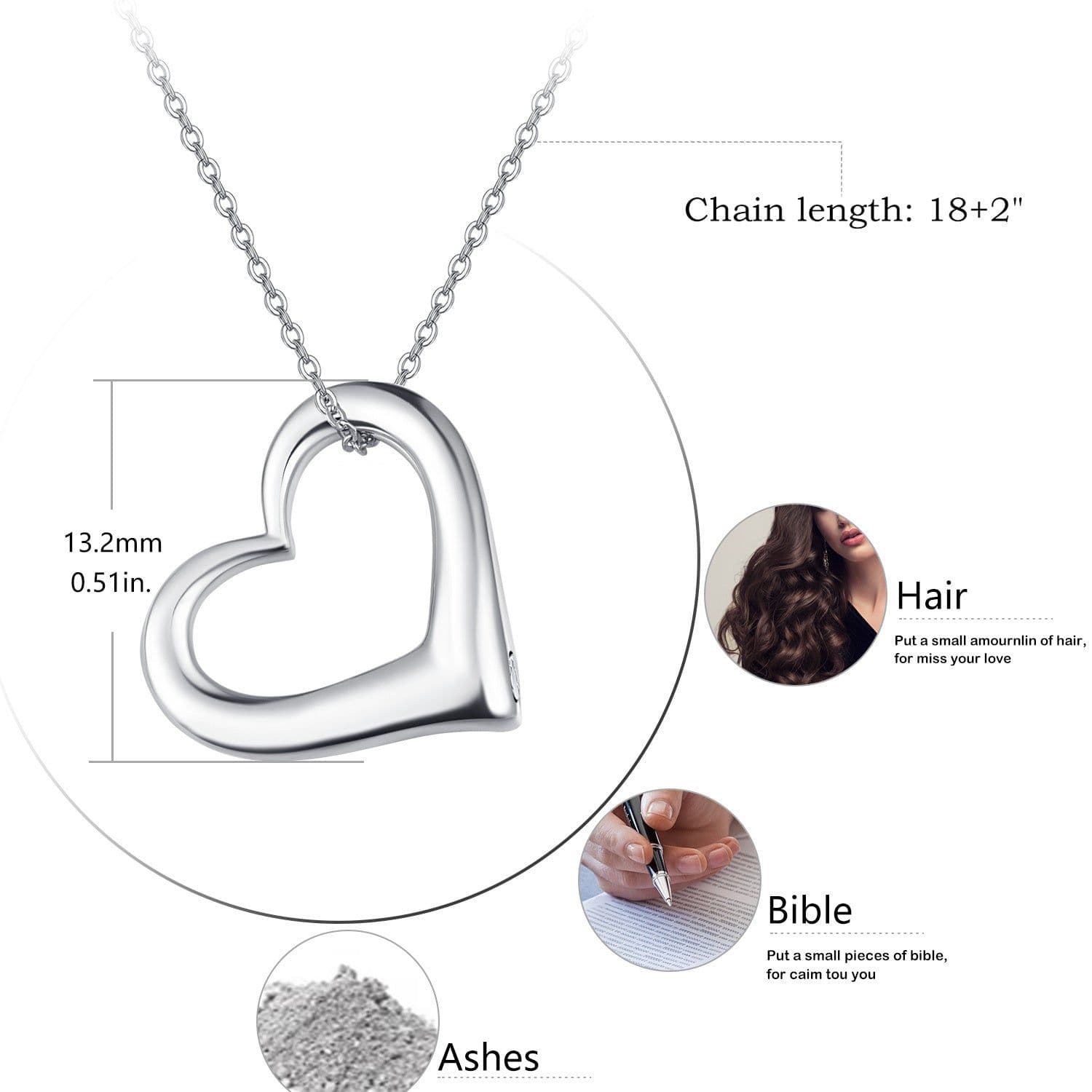 image-Heart Urn Necklace for Ashes for Women 925 Sterling Silver Cremation Jewelry Necklace Urn