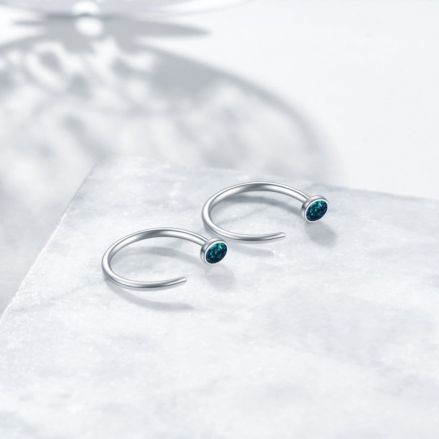image-Ear Huggie Earrings Opal Half Cuff Hoop Earrings Threader Jewelry Gifts for Women Men Birthday