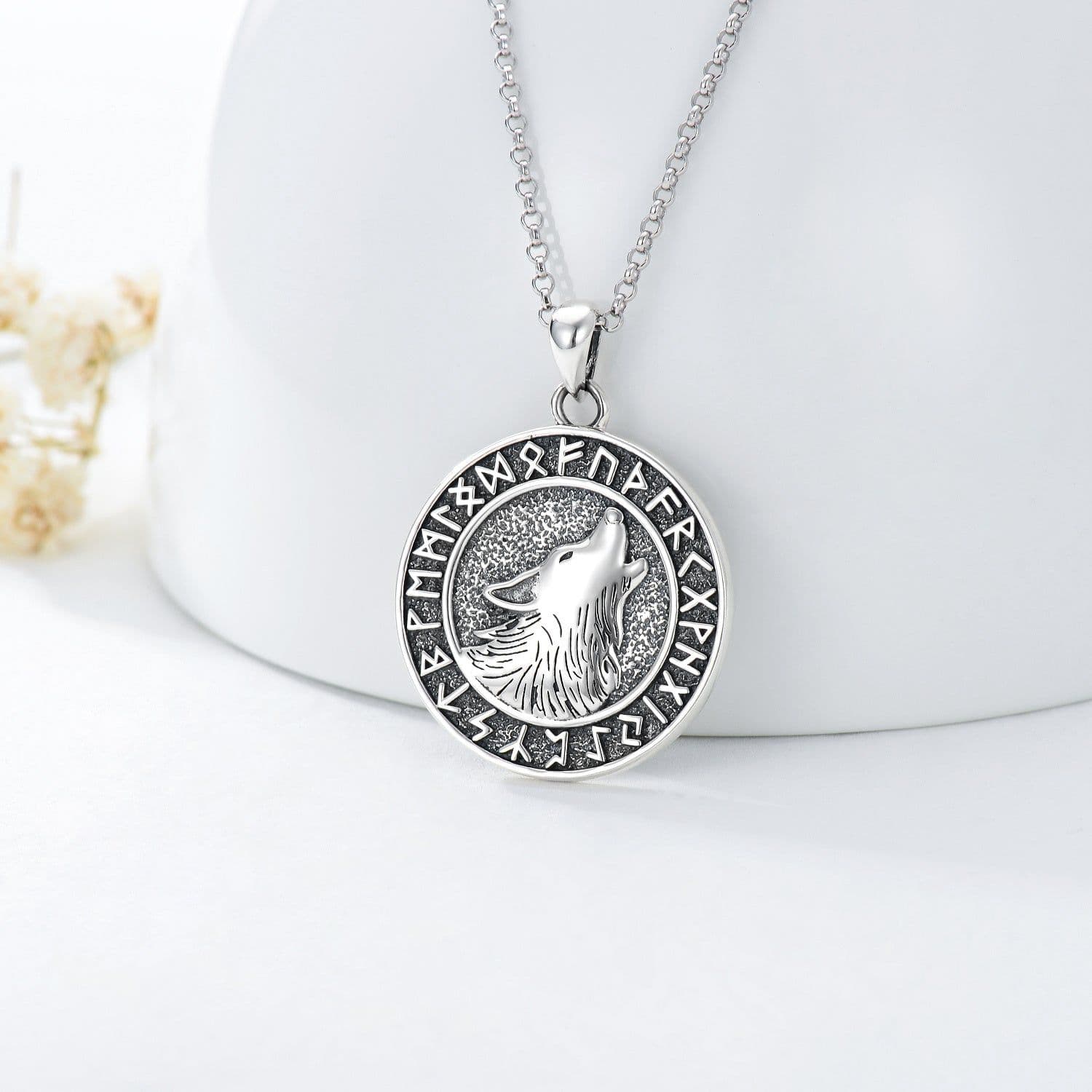 image-Viking Wolf Necklace Viking Jewelry Viking Runes Coin Wolf Pendant for Men Women