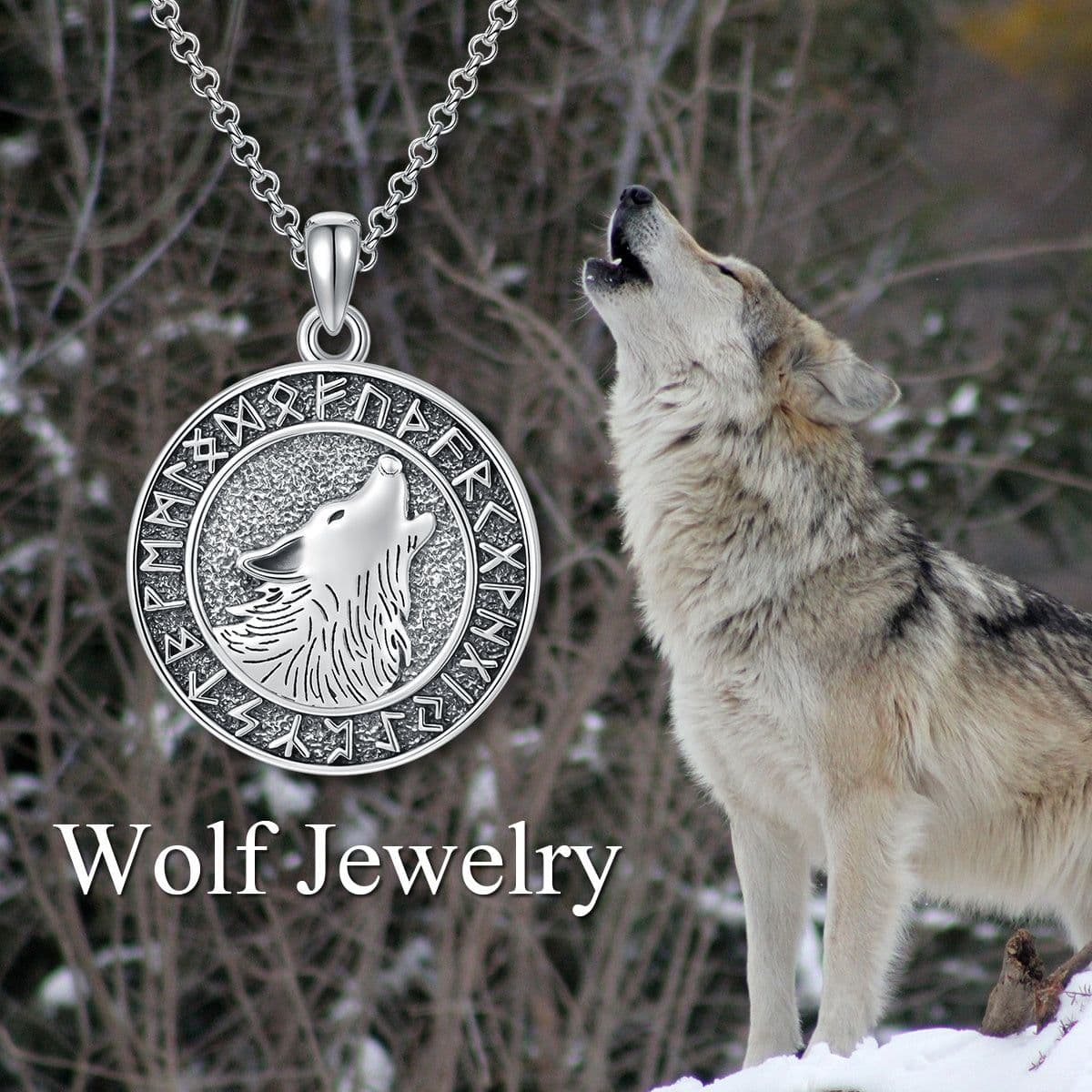 image-Viking Wolf Necklace Viking Jewelry Viking Runes Coin Wolf Pendant for Men Women