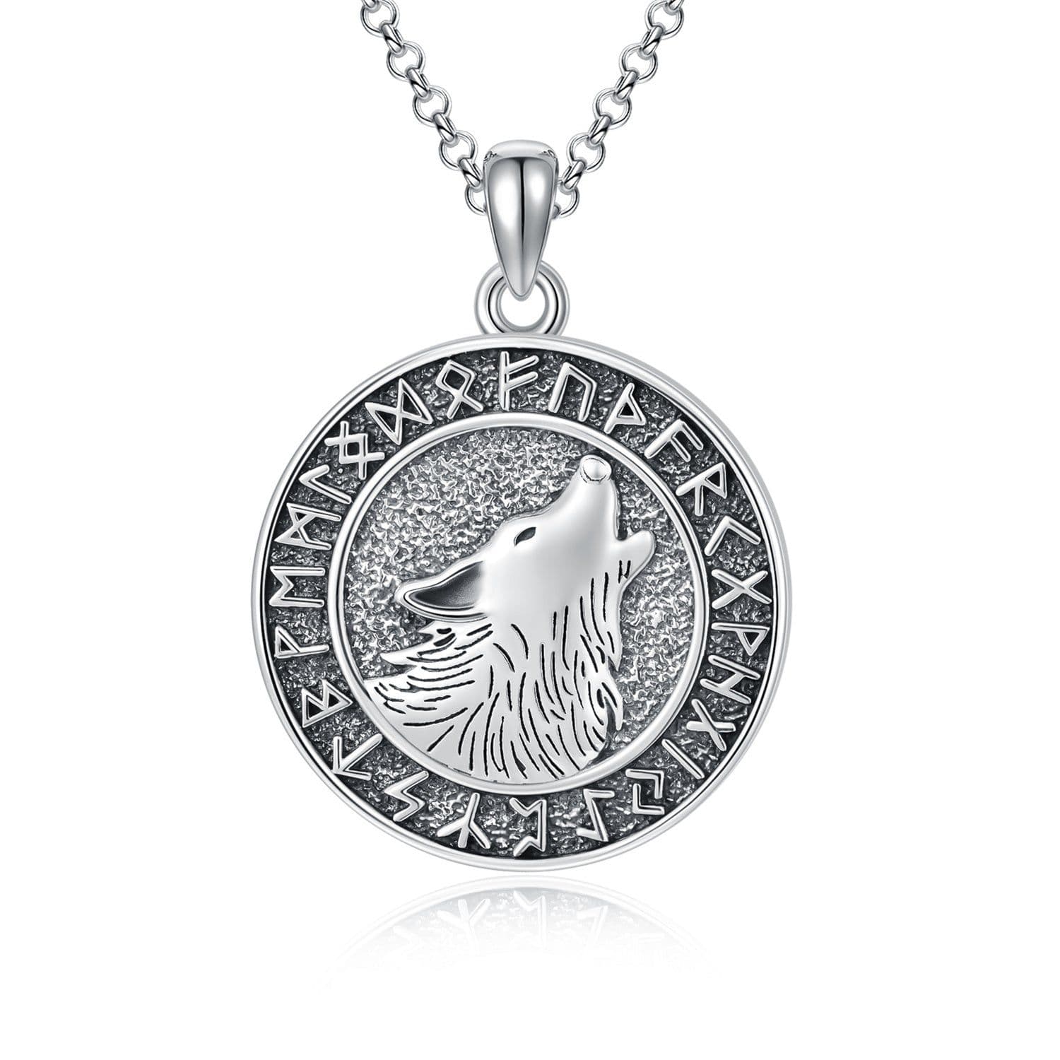 image-Viking Wolf Necklace Viking Jewelry Viking Runes Coin Wolf Pendant for Men Women