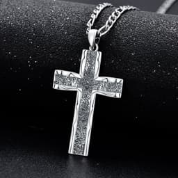 image-925 Sterling Silver Cross Pendant with Stainless Steel Figaro Chain Oxidized Cross Necklace Christian Jewelry