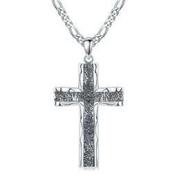 image-925 Sterling Silver Cross Pendant with Stainless Steel Figaro Chain Oxidized Cross Necklace Christian Jewelry