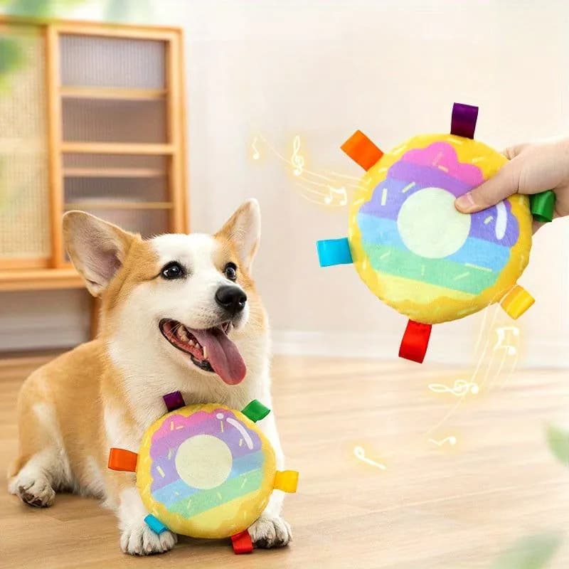 image-Cartoon Plush Flying Disc Toy Dog For Outdoor Play, Bite-resistant Pet Dog Toy Supplies Dog Training Flying Discs Outdoor Playing Disk Flyer