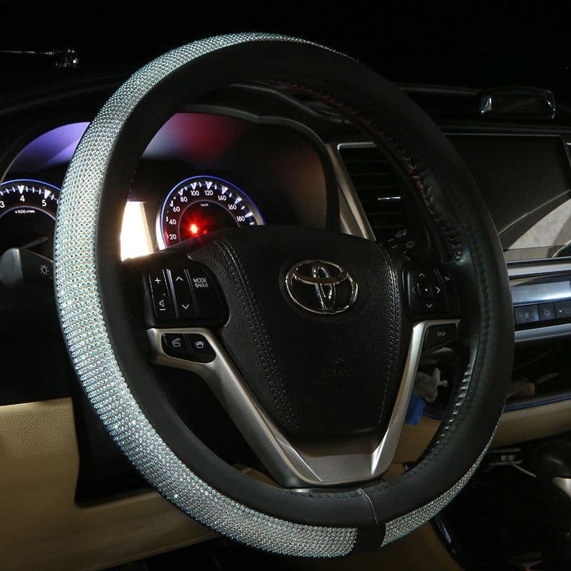 image-Womens Car Steering Wheel Cover Summer Rhinestone Car