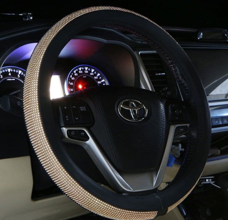 image-Womens Car Steering Wheel Cover Summer Rhinestone Car