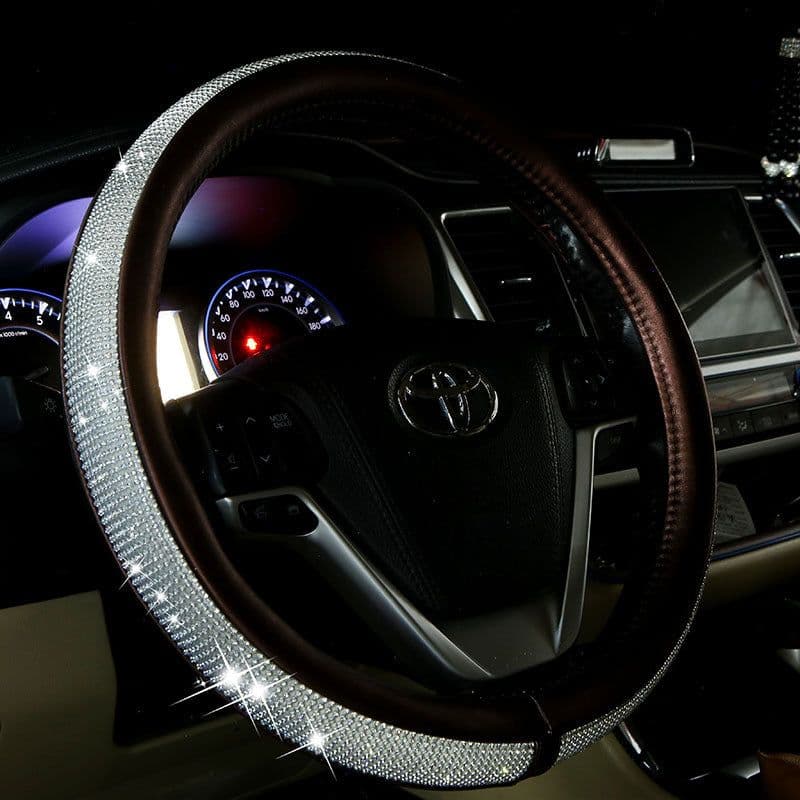 image-Womens Car Steering Wheel Cover Summer Rhinestone Car