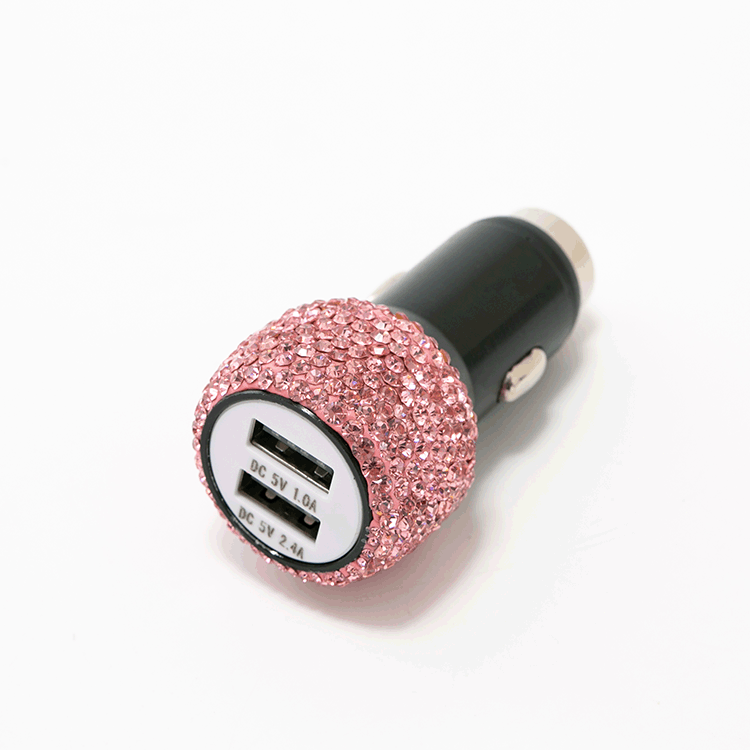 image-2.4A Dual Port Car Mobile Phone Charger With One For Two Diamond-Inlaid Dual Usb Car Charger Travel Car Charging Head