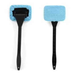 image-microfiber car window cleaner with brush long handle car washer, windshield wiper, glass cleaning brush washable cloth fabric practice tool