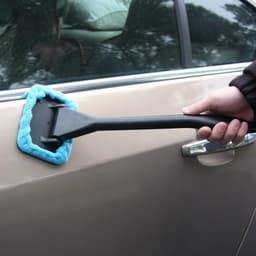 image-microfiber car window cleaner with brush long handle car washer, windshield wiper, glass cleaning brush washable cloth fabric practice tool