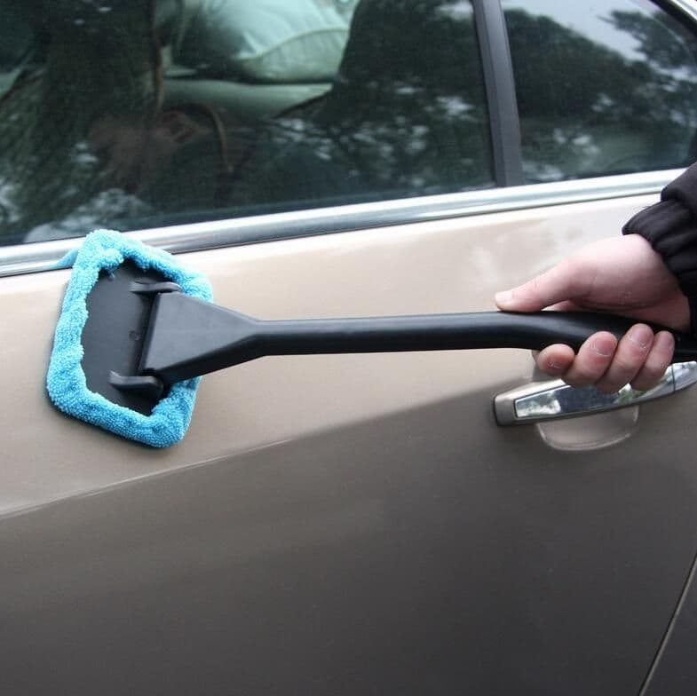 image-microfiber car window cleaner with brush long handle car washer, windshield wiper, glass cleaning brush washable cloth fabric practice tool
