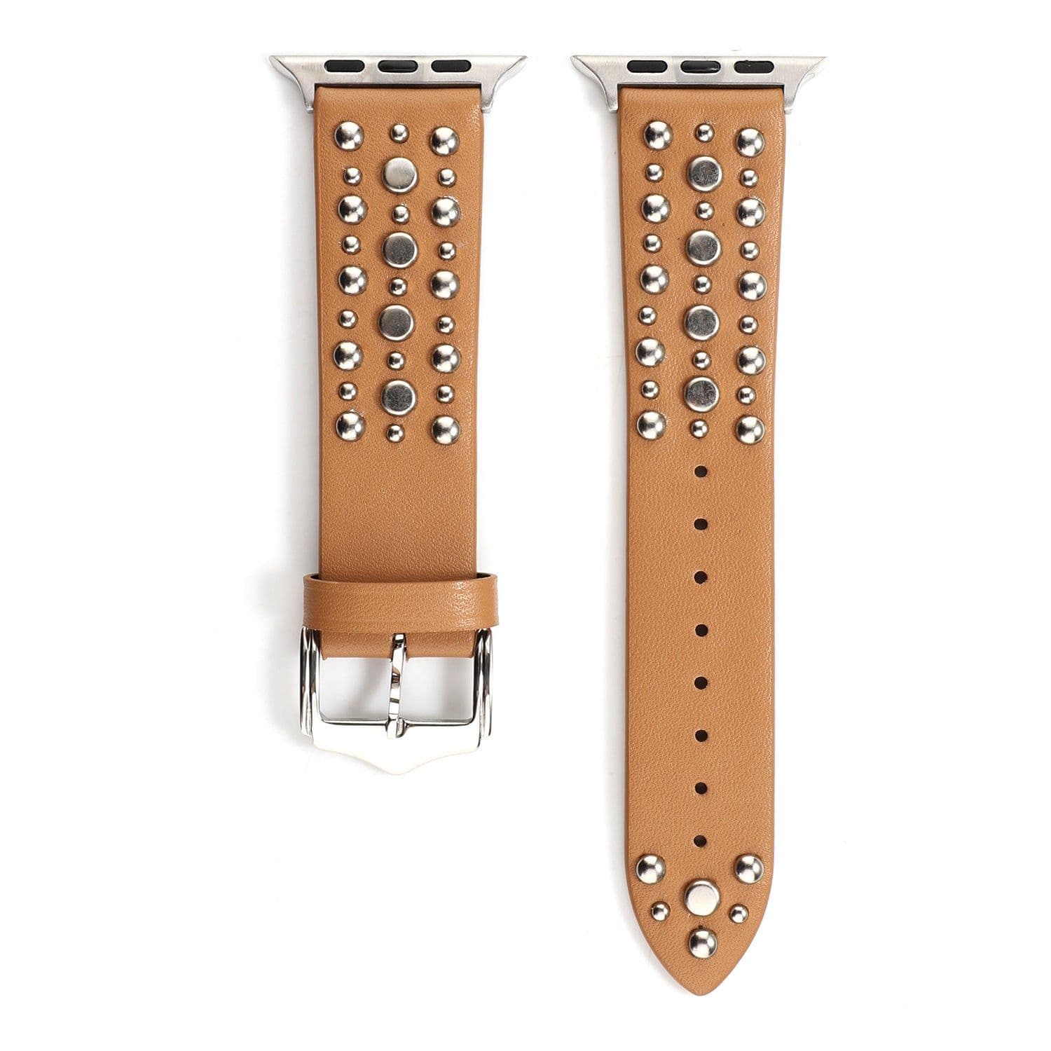 image-Compatible with Apple, Strap Silver Nails, Gold Nails, Rose Gold Nails Iwatch54321 Rivet Leather Strap
