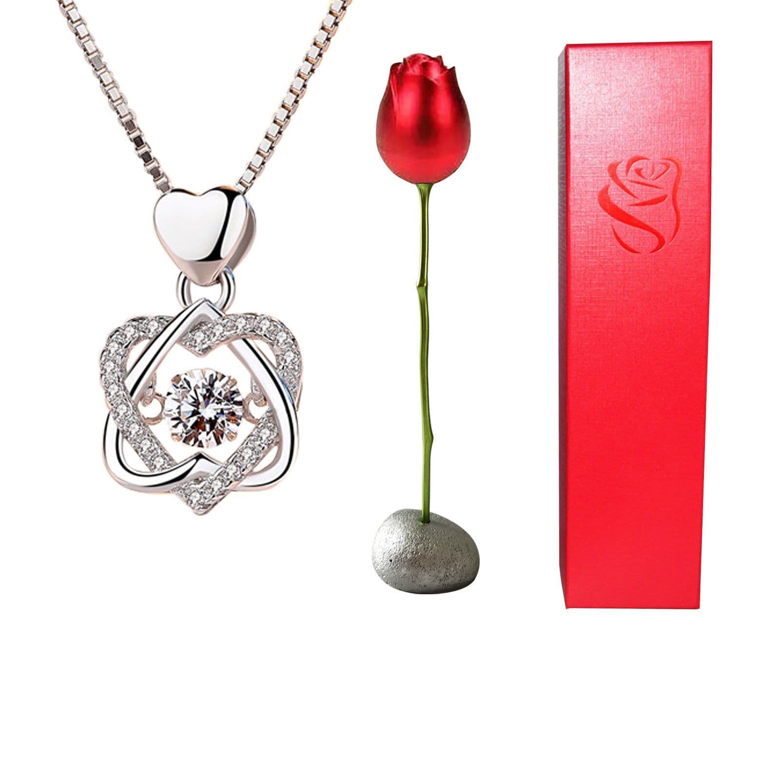 image-Valentines Day Gift Heart Shaped Blue Purple Crystal Diamond Pendant Rose Head Necklace