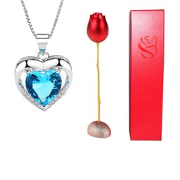image-Valentines Day Gift Heart Shaped Blue Purple Crystal Diamond Pendant Rose Head Necklace