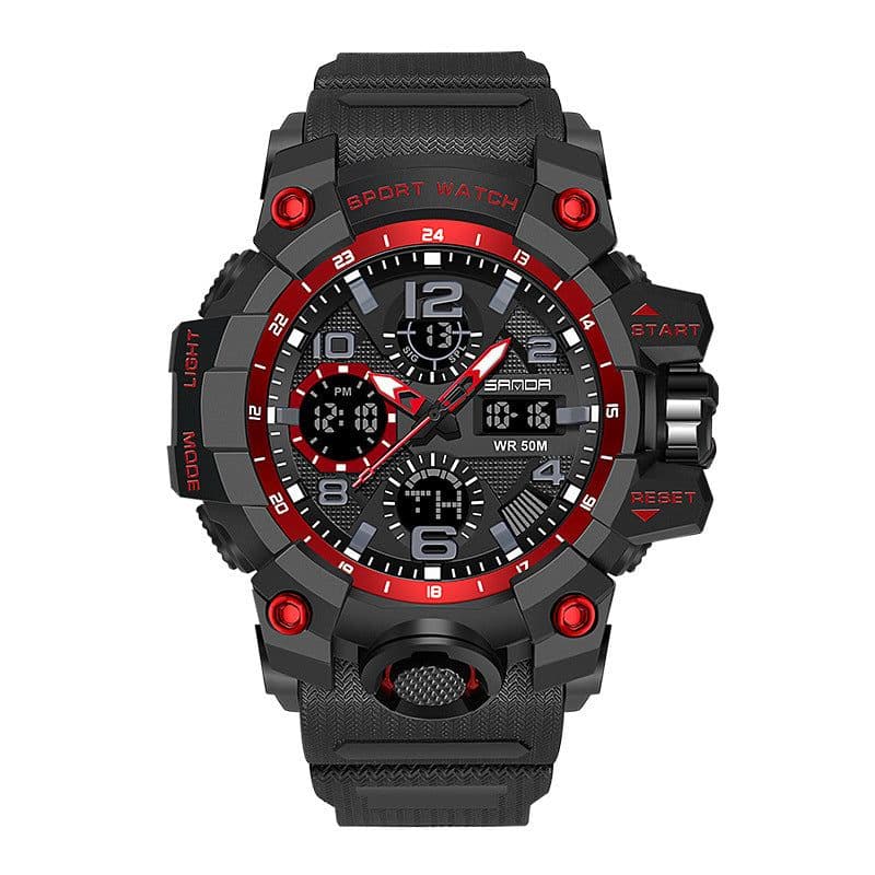 image-Men Dual Display Quartz Sports Watches Multi-Function Waterproof Male Stopwatch Wristwatch