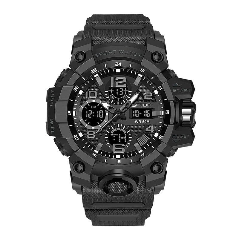 image-Men Dual Display Quartz Sports Watches Multi-Function Waterproof Male Stopwatch Wristwatch