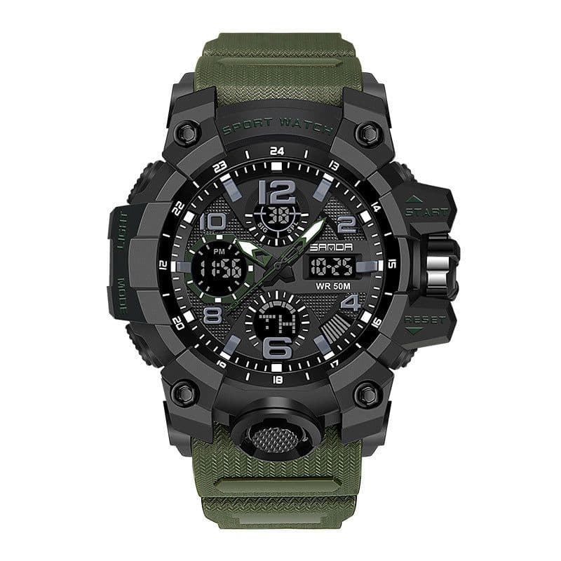 image-Men Dual Display Quartz Sports Watches Multi-Function Waterproof Male Stopwatch Wristwatch