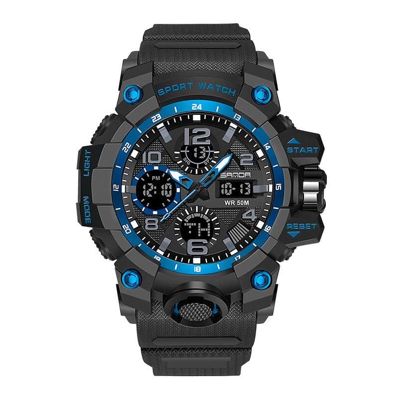 image-Men Dual Display Quartz Sports Watches Multi-Function Waterproof Male Stopwatch Wristwatch