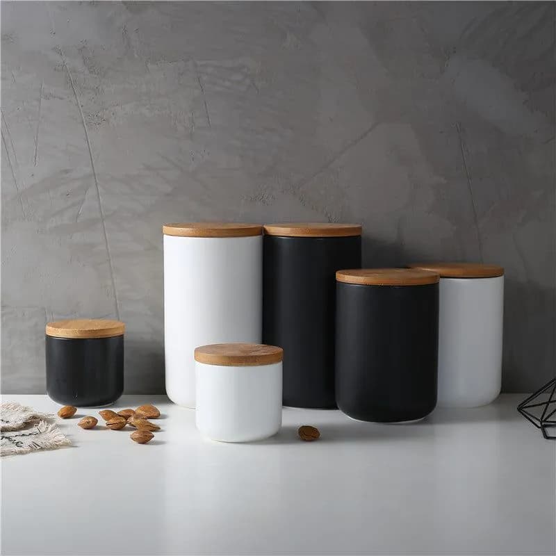 image-Kitchen ceramic wooden lid sealed storage jar