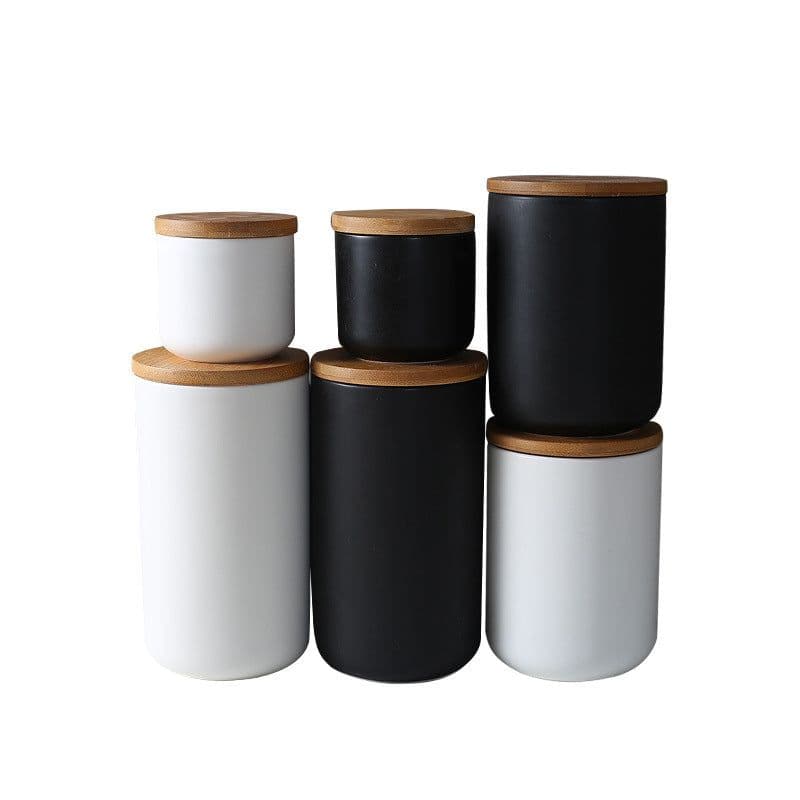 image-Kitchen ceramic wooden lid sealed storage jar