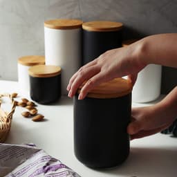 image-Kitchen ceramic wooden lid sealed storage jar