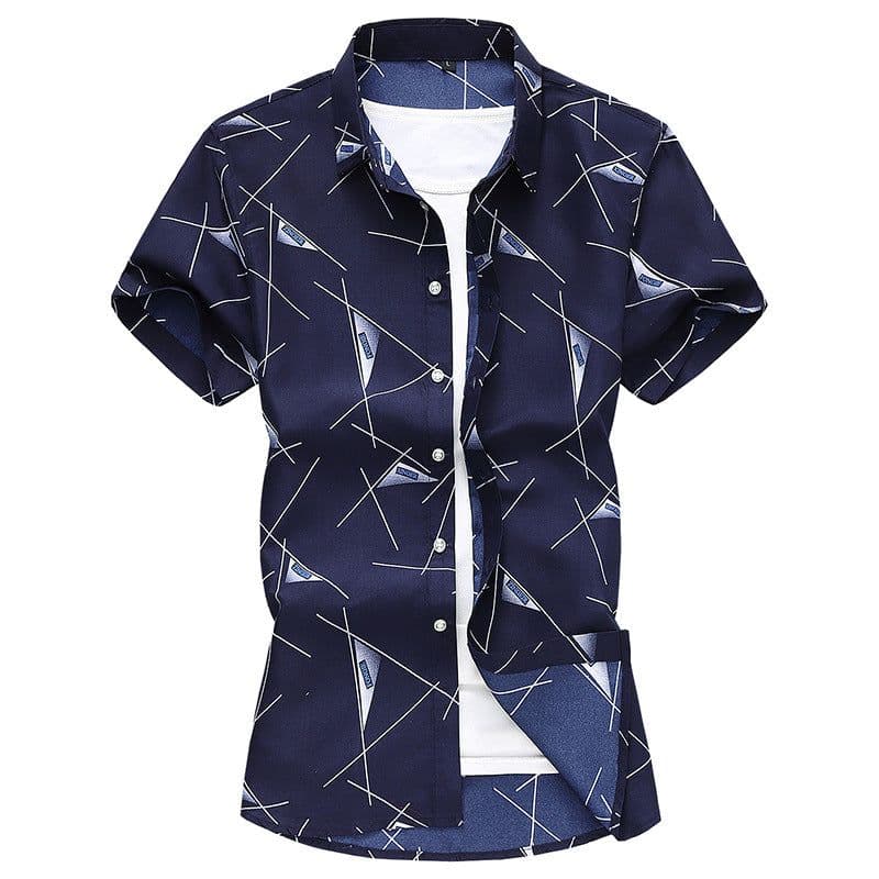 image-Men Short Sleeve Cotton Flower Shirt Mens Dress Shirts