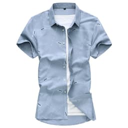 image-Men Short Sleeve Cotton Flower Shirt Mens Dress Shirts