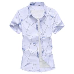 image-Men Short Sleeve Cotton Flower Shirt Mens Dress Shirts