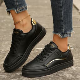 image-Lace-up White Flats Shoes Fashion Round Toe Slip-on Thick Sole Casual Shoes For Women