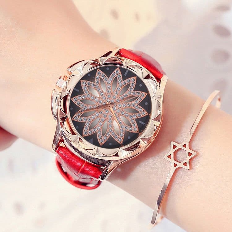 image-LUXURIOUS ROTATING DIAL LEATHER WRISTWATCH