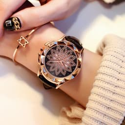 image-LUXURIOUS ROTATING DIAL LEATHER WRISTWATCH